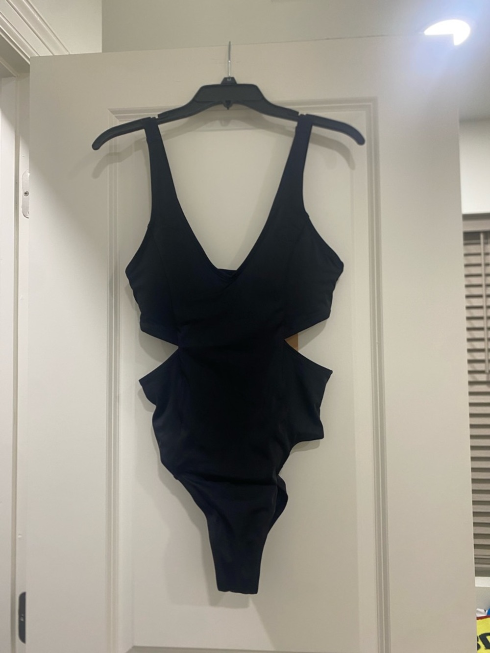 SHEIN Black V-Neck Side-Cut One-Piece Swimsuit